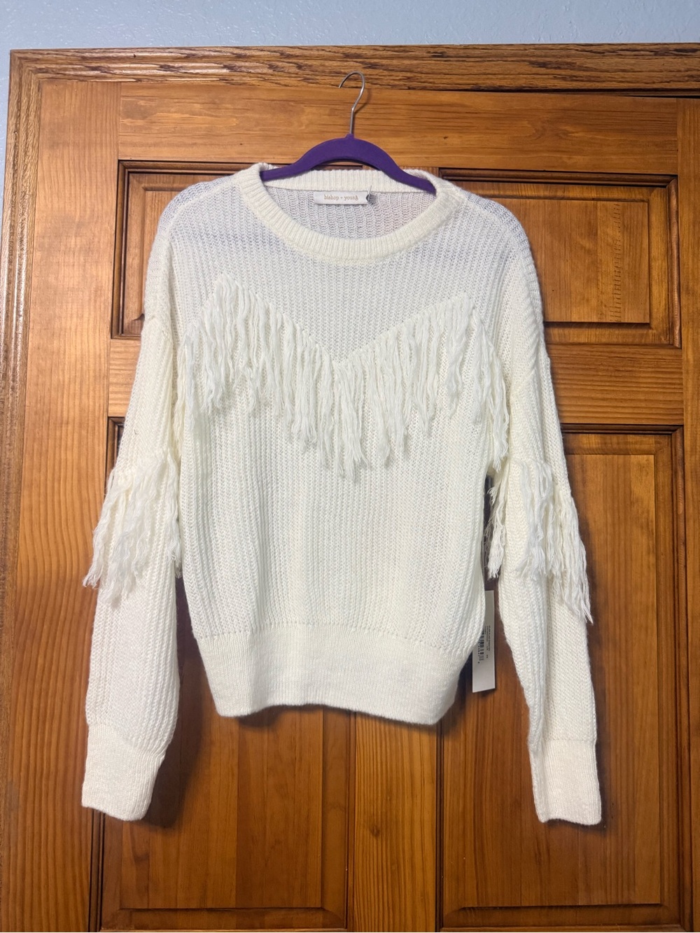 Glam Slam Fringed Crewneck Sweater in Cream